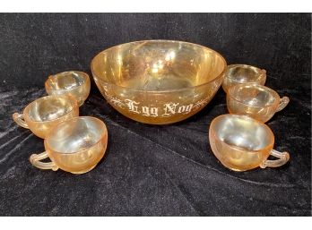 Vintage Carnival Glass Egg Nog Bowl And Six Cups
