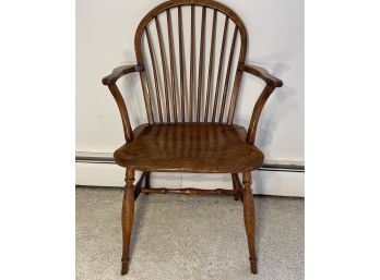 Antique Spindle Back Hardwood Arm Chair With Tufted Floral Cushion