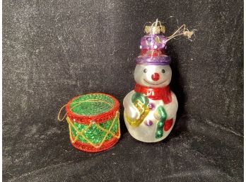 Snowman And Sequin Drum Ornaments