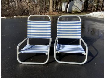 Two Low Rise Folding Beach Chairs
