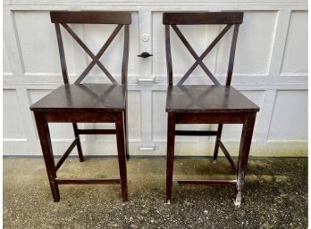 Two Pottery Barn Counter Height Wooden Chairs