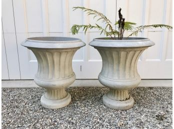 Pair Of Resin Urn Style Planters With Fern
