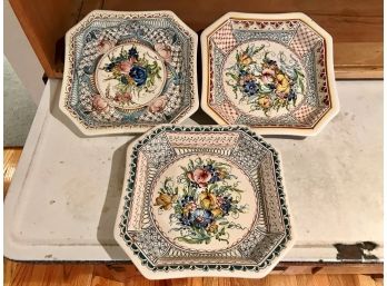 Trio Hand Painted Portuguese Pottery Plates