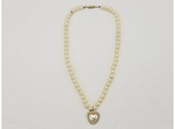 Pearl Necklace With Pearl Heart Pendant