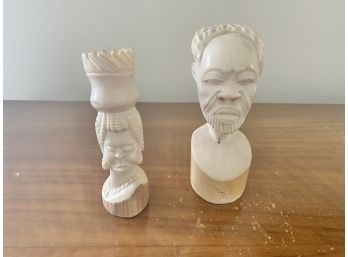 Pair Of Africa Heads In Ivory - 1930's