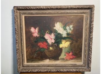 Oil On Board, Floral Still Life, Signed By Artist