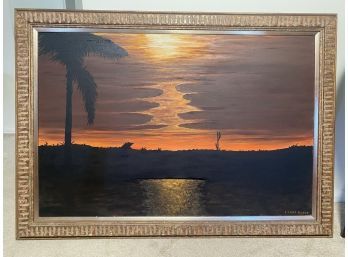 Oil On Canvas, Sunset, Signed By Artist