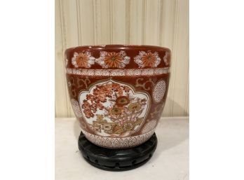 Japanese Porcelain Jardiniere On Wood Base