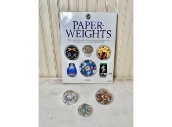 Trio Of  Paperweights And Paperweight Book