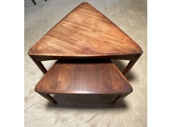 Duo Of  Vintage Teak Triangular Nesting Tables By Dux, Designed By Sylvie Stenquist, 1960's