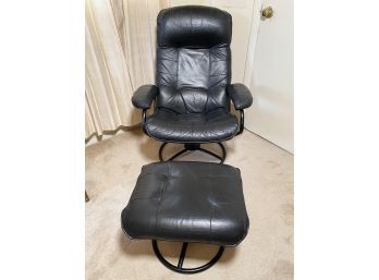 Vintage ChairWorks  Black Leather Swivel Recliner With Ottoman