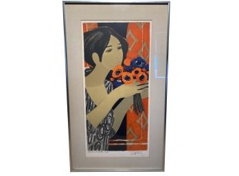 Yves Ganne (French, B. 1931), Signed & Numbered Lithograph, Femme Au Bouquet