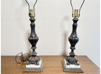 Pair Of Metal Lamps On Marble Base