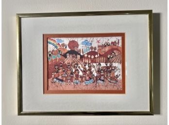 Goldfarb Batik- Israeli Jewish Folk Art Print, Signed