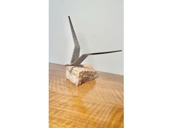 Vintage Curtis Jere Bird In Flight Sculpture On Stone, Signed