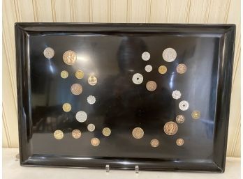 Vintage Couroc Coin Tray With Inlaid Foreign Coins