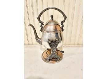 Silver On Copper Tilting Teapot W Stand & Burner