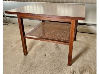 Mid Century Danish Modern Square Walnut & Cane End Table