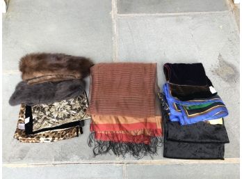 Scarf Lot - Evening Wraps , Two Fur Collars,  One Mink