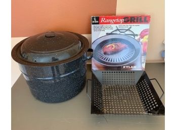 Enamel Stock Pot, Range Top Grill, Grill Basket