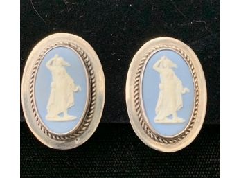 Pair Of Wedgwood Jasperware Clip On Earrings In Sterling Settings (Shipping Available)