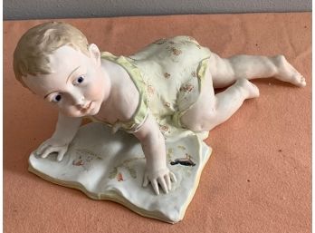 Large Antique English Hand Painted Bisque Porcelain Piano Baby