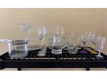 Colorless Glass Lot: Tiffany Tumble Up, Pyrex Pot, Signed Jack-In-The-Pulpit Vases, And More