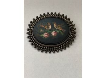 Pietra Dura Pin With Birds And Flowers (Shipping Available)