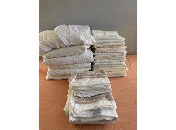 Assorted White King And Queen Sheets And Pillowcases And A Peacock Alley Set