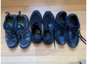 (B) Three Pairs Of Men's Black Sneakers, Sizes 8 And 8.5