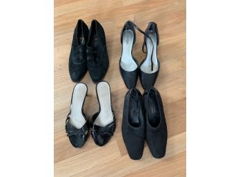 Four Pairs Of Women's Black Shoes: East 5th Size 6.5, Suede Florence And Impo All Size 6