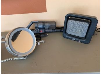 Lighted Electric Mirror, Sharper Image Car Vacuum , Duraflame Heater