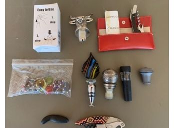 Wine Stoppers, Coach Cork Screw Pouch, Wine Glass Markers, And More