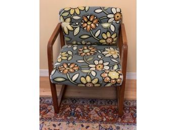 Floral Upholstered Open Arm Chair With MCM Vibe