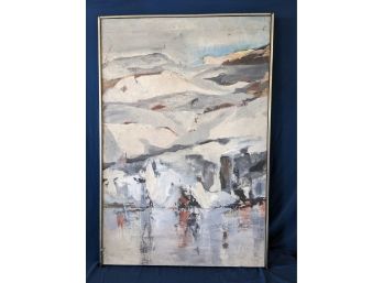 Large Vintage 1972 J. W. Fox Abstract Oil On Canvas Painting 'landscape With Water #3'