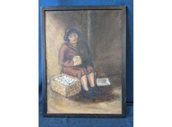 Vintage Oil On Artist Board Flower Seller Painting Of Woman