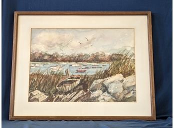 Signed Original Art Watercolor Painting By Nat Hayman 'Boats In The Bay'