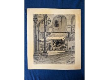 F. Wenderoth Saunders (1901-1992)  Illustration Drawing Market Stall
