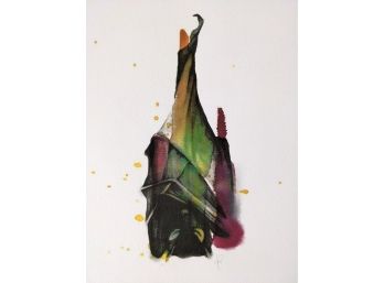 Watercolor Bat Painting Signed With Note From Artist