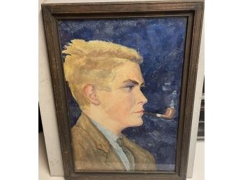 American Watercolor If A Young Man Smoking A Pipe By E.P.L. Emmons