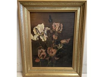 19th Century American Iris Still Life Oil  Painting On Board