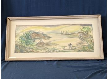 Signed Listed Artist Frances Wadsworth Shaffer (1897-1974) Watercolor Painting Titled 'Sea Shore Fun'
