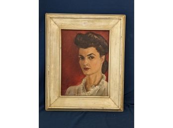 Fantastic Mid Century Oil On Canvas Portrait Of A Sassy Young Woman - Stretcher Signed 'E. Lawson'