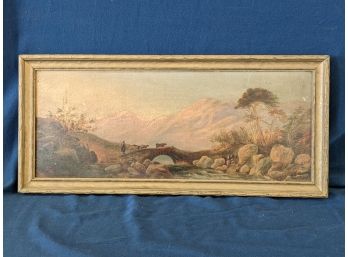 Turn Of The Century Shepherd And Cows Against A Mountain Backdrop Oil On Board Painting Illegibly Signed