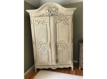Large Oversized Armoire In Off White Distressed Finish