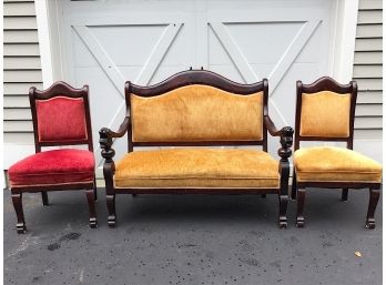 Antique Settee And Two Matching Side Chairs