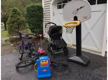 Two Bikes Scooter And Bugaboo Stroller