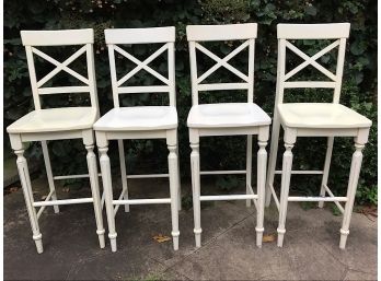 Four Pier One White Wooden Barstools