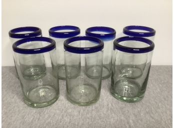 Thick Water Glasses With Blue Trim