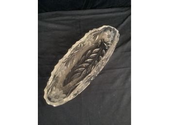 Floral Etched Crystal Oval Tray Dish